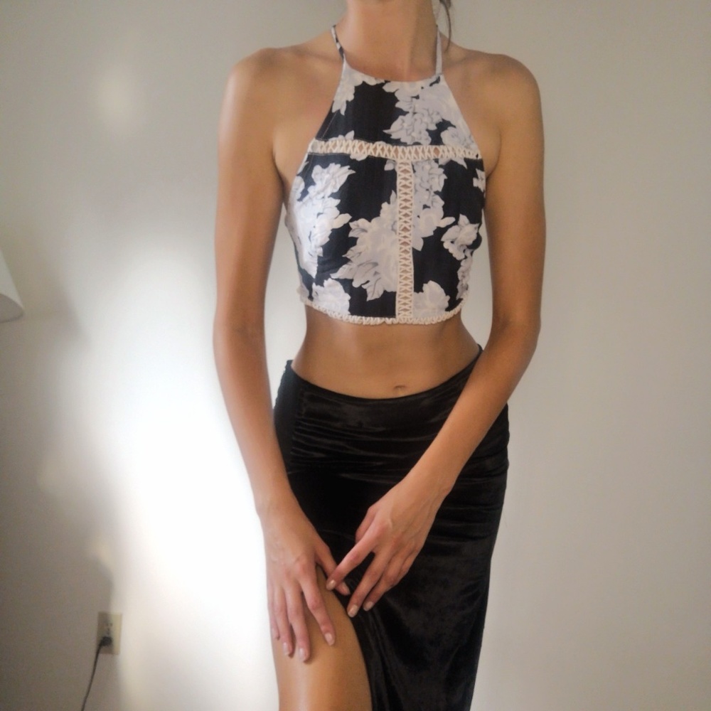 Floral crop top with open back